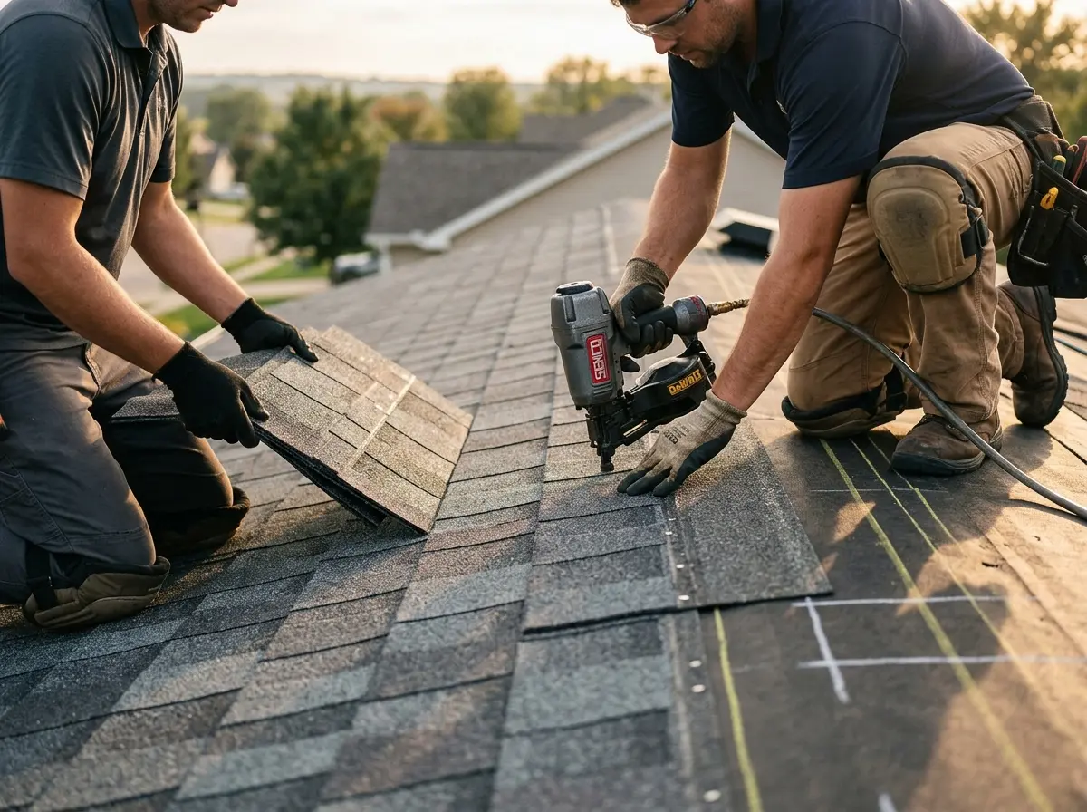 Professional roofer working on a residential roof in Montrose-Ghent